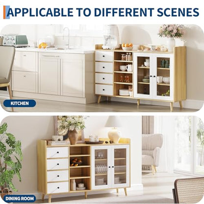 GarveeLife 55" Large Sideboard Buffet Cabinet with Storage, 30" Tall Modern Kitchen Storage Cabinet,Adjustbale Shelf, Coffee Bar, Long Accent Table for Dining Room, Living Room, Entryway, Natural Oak - color: Natural Oak