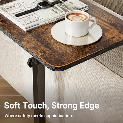 ELYKEN TV Tray Table, C-Shape Couch Desk, 360° Swivel Side Table Height Adjustable, Laptop Stand for Couch Recliner, Small Bedside Tables, Rustic Brown - color: Rustic Brown