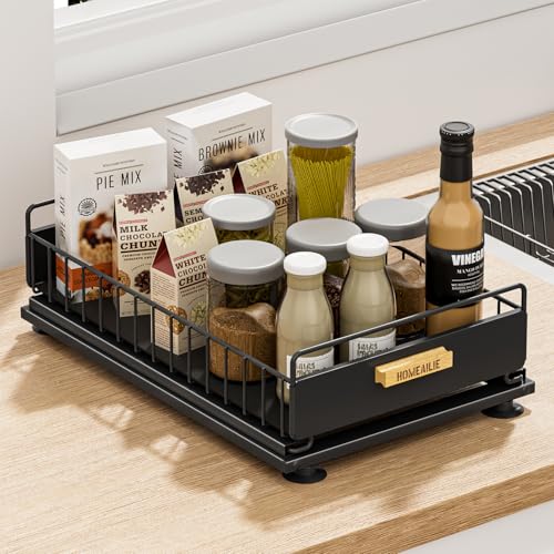 Under Sink Organizer, Single Tier Metal Pull Out Sliding Drawer Shelf for Kitchen Bathroom Cabinet Storage, Sturdy Rack – Black - color: Black, size: 1 Pack Single Layer