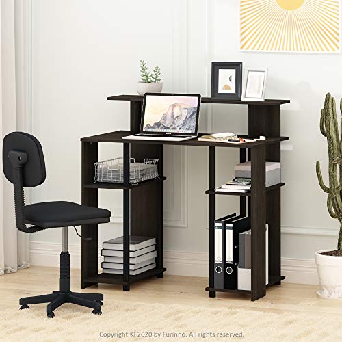 Furinno JAYA Simple Design Computer Writing Desk, Walnut | Raised Hutch, Simple Design Computer Writing Desk, Office Desk for Home Office, Bedroom - color: Walnut/Black