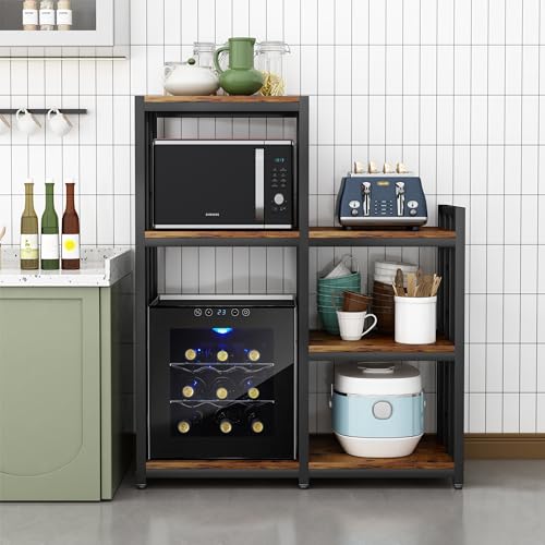 YCHF 6-Tier Kitchen Bakers Rack, Utility Storage Shelf, Mini Fridge & Microwave Oven Stand Table, Coffee Bar, Adjustable Shelves Freestadning for Kitchen Home Office - color: Rust Brown