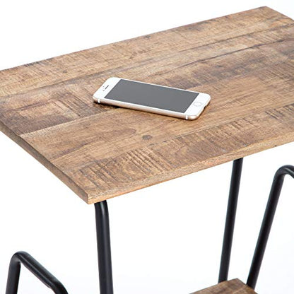 ClickDecor Cooper Industrial Side Table, Solid Wood Modern Farmhouse Rustic Accent with Black Metal Hairpin Legs, Living Room Storage, Brown