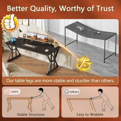 TVU Computer Desk, 55 inch Large Office Desk, Study Writing Table with Thicken Frame, Gaming Desk, Modern Simple Desk for Home Office, Black - color: Black, size: 55inch