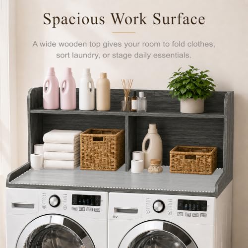 Royxen Laundry Countertop with 20“ Shelf Universal Fit, Washer and Dryer Countertop with Storage Space, Eucalyptus - color: Eucalyptus