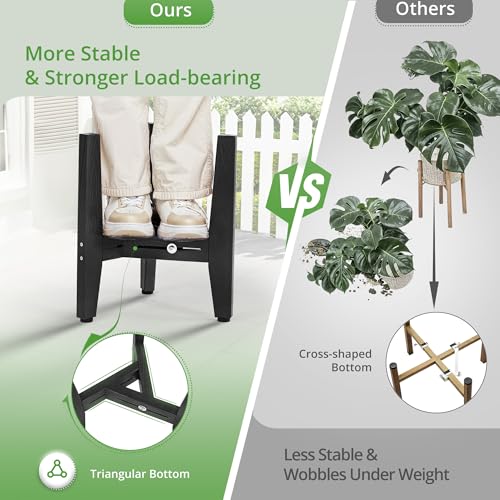 LUE BONA HDPS Plant Stand Indoor Outdoor, Adjustable Mid Century Modern Stand for Plants 8-12 Inch Pots, Black - color: Black