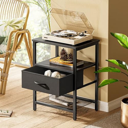Huuger Nightstand Set of 2, Night Stand with Fabric Drawer, Mesh Shelf, Side Table with Storage, Fabric Drawer Dresser, Open Shelf, Metal Frame, Bedroom, Black - color: Black