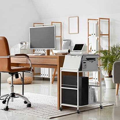 OYEAL Computer Tower Stand, PC Tower Stand Metal Rolling Cart Holds up to 40lbs, 2 Tier Mobile Printer Stand with Storage Under Desk for Home & Office, White - color: White