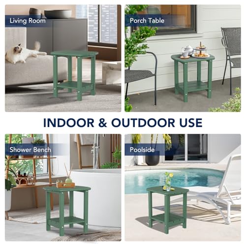 nalone Adirondack Side Table 16.5" Outdoor Side Table HDPE Plastic Double Adirondack End Table Small Table for Patio (Green) - color: Green