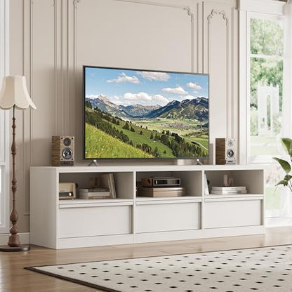 Modern TV Stand with Storage for TVs Up to 85", 70 inch Media Console with Drawer & Open Shelves, Mid Century Entertainment Center for Living Room, White - color: White