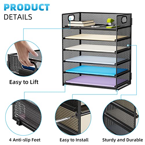 Marbrasse 2 Pack Desk Organizer with Handle, 6 Tier Paper Letter Tray, Mesh Desk File Organizer for Office, School and Home - color: 2 Pack 6 Tier - Black