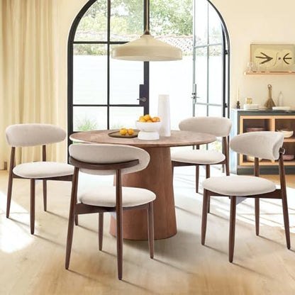 COLAMY Wooden Dining Chairs Set of 4, Modern Fabric Upholstered Kitchen Side Chairs, Farmhouse Dining Room Chair with Foot Pegs, Beige - color: Beige, size: Set of 4