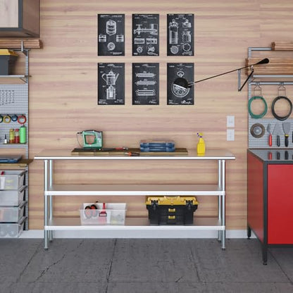 Stainless Steel Work Table with 2 Shelves | Metal Utility Table | Commercial & Residential NSF Utility (Stainless Steel Table with 2 Shelves, 72" Long x 14" Deep) - size: 72" Long x 14" Deep