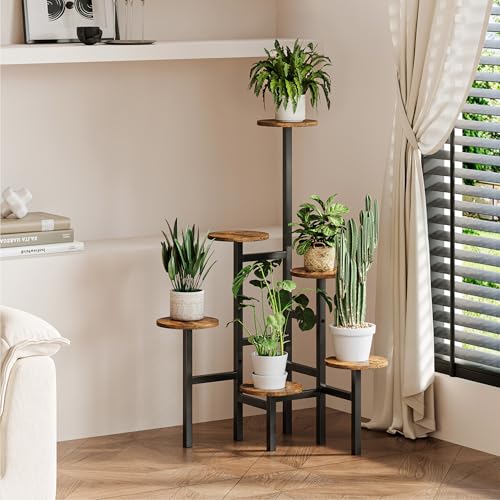 6 Tier Corner Plant Stand Indoor Outdoor, Tall Large Plant Shelf for Multiple Plants, Tiered Flower Pot Holder, Metal Display Plant Shelves for Living Room, Balcony, Patio, Garden(Rustic Brown)GPS514R - color: Rustic Brown