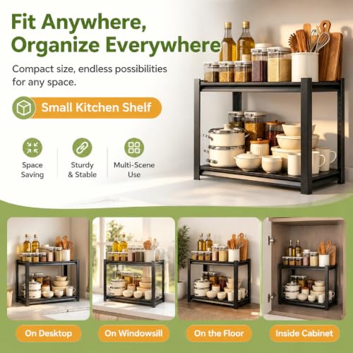 22"H x14"W Bakers Rack, 2-Tier Adjustable Kitchen Storage Rack, Highly Stable Metal Microwave Stand with Storage, 400lbs Per Tier Corner Display Shelf, Suitable for Kitchen Pantry Dinning Room, Black - size: 2T-22"H*14"W*12"D