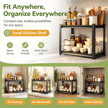 22"H x14"W Bakers Rack, 2-Tier Adjustable Kitchen Storage Rack, Highly Stable Metal Microwave Stand with Storage, 400lbs Per Tier Corner Display Shelf, Suitable for Kitchen Pantry Dinning Room, Black - size: 2T-22"H*14"W*12"D