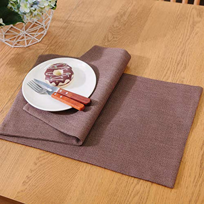 4 Piece Soft Handmade Faux Linen Place Mats Heat Resistant Dining Table Place Mats Kitchen Table Mats 12 x 18 Coffee Brown - color: Coffee Brown, size: Rectangular Placemats 12" x 18"