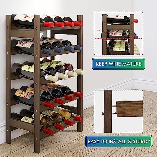 SMIBUY Bamboo Wine Rack, 20 Bottles Display Holder, 5-Tier Free Standing Storage Shelves for Kitchen, Pantry, Cellar, Bar (Walnut) - color: Walnut
