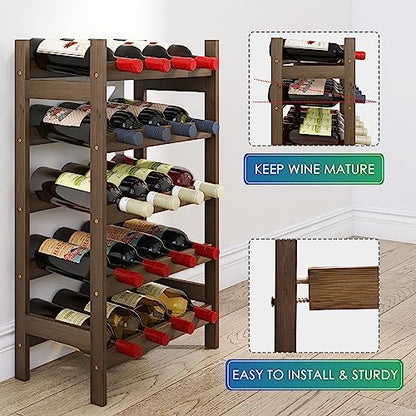 SMIBUY Bamboo Wine Rack, 20 Bottles Display Holder, 5-Tier Free Standing Storage Shelves for Kitchen, Pantry, Cellar, Bar (Walnut) - color: Walnut