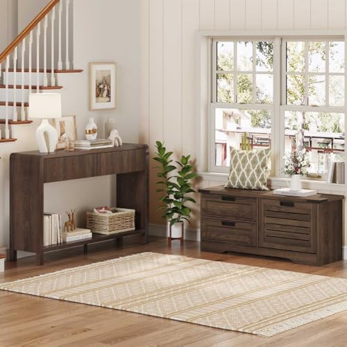 FATORRI Console Sofa Table with 2 Drawers, 47.2 inch Wood Couch Table Behind Sofa, Farmhouse Entryway Tables for Hallway Storage, Dark Walnut - color: Dark Walnut