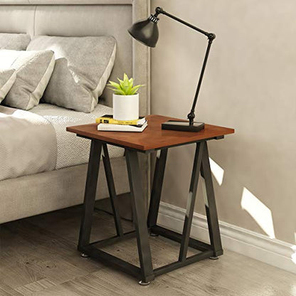 DEWEL Bedside Table, Industrial End Table, Nightstand for Bedroom, Easy to Assemble, Metal Frame Home Side Table in Living Room, Square 17.7" Dx19.68 H