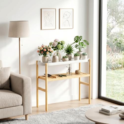 Wisuce Bamboo Shelf Indoor, 2 Tier Window Tall Stand Table for Multiple Plants…