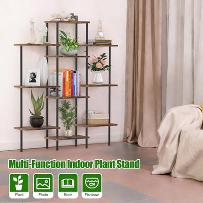 42" Tall Plant Stand,4-Tier Heavy Duty Plant Shelf,Small Plant Stand Indoor and Outdoor,Living Room,Balcony,Home Office,37''L x 7.8''W x 42''H,Rustic Brown