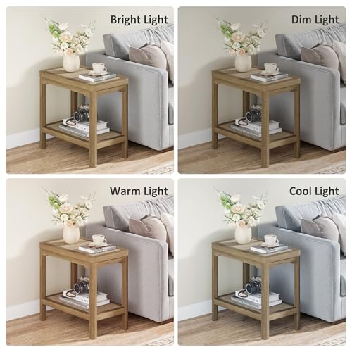 Eclatara Rattan Side Table End Table Set of 2 with Round Edge Design | 2 Tier Rattan Night Stand, Farmhouse Boho Bedside Tables with Ultra-Thick Legs for Bedroom Living Room(Caramel Oak,2 Pieces) - color: Caramel Oak, Round Edges