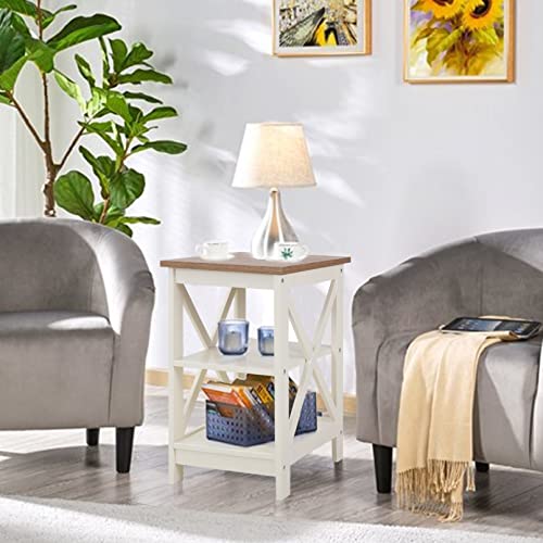 PHI VILLA End Table Living Room Set of 2, Farmhouse Bed Side Table Nightstands for Bedroom, Ivory White Small Side Table - color: Ivory