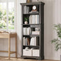 5-Tier Farmhouse Bookshelf, 61.1 inch Tall Bookcase with Storage & Unique Design & One Adjustable Shelf, Wooden Bookshelf for Study Room, Living Room, Home Office, Bedroom (Black) - color: Black