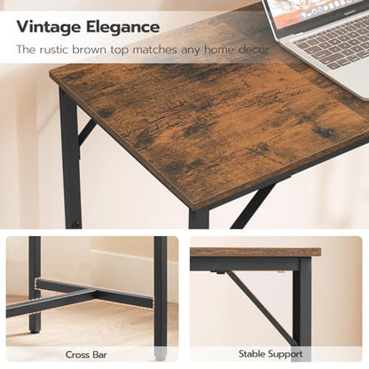 HOOBRO Bar Table with Charging Station, Rectangular Pub Table, High Top Coffee Table, Counter Bar Height Table, Narrow Long Dining Table, 35.4" L x 15.7" W x 35.6" H, Rustic Brown and Black BF90UBT01 - color: Rustic Brown + Black