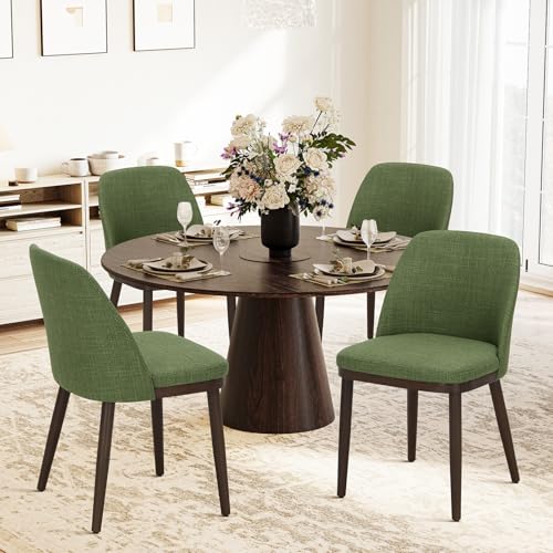 COLAMY Upholstered Dining Chairs Set of 4, Modern Kitchen Chairs with Back, Leather Side Dining Room Chairs with Wood Legs for Kitchen Dining Room Restaurant,Green - color: Green, size: Set of 4
