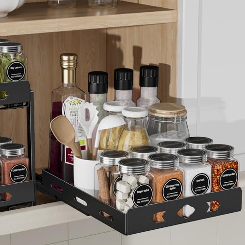 BOIVSHI Pull Out Spice Rack, Heavy Duty Spice Rack Organizer, 1 Tier Spice Organization for Cabinet, Vertical Spice Rack for Kitchen, Cabinet, Pantry (8.4''Wx10.5''Dx2.8''H, Metal Black) - size: 8.4''Wx10.5''Dx2.8''H,1 Tier