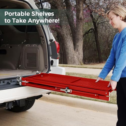 DEANIC 3 Tier Foldable Storage Shelves with Wheels, Kitchen Appliance Stand, Freestanding Metal Wire Shelf Rack, No Assembly Organizer Rolling Cart for Garage, Basement, Pantry(Red) - color: Red