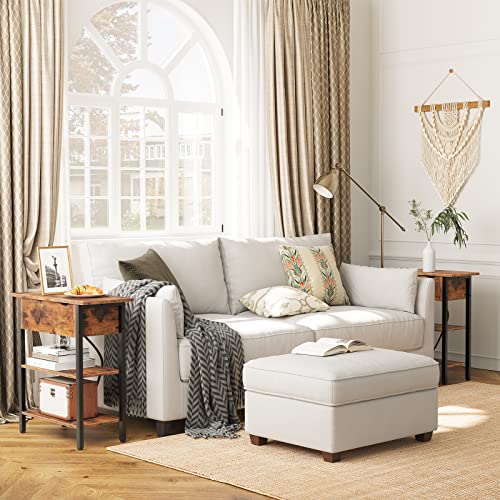 HOOBRO Set of 2 End Tables, Side Table with Charging Station, Flip Top Nightstand with USB Ports and Outlets, Bedside Tables with Shelf for Small Spaces, Living Room, Bedroom, Rustic Brown BF341BZP201 - color: Rustic Brown + Black