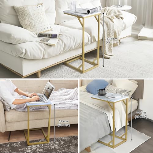 Serteaw C-Shaped End Table, Sturdy Side Table for Couch Sofa Bedside Small Space,C Snack Table TV Tray Record Player Stand Small Tables for Living Room Bedroom,Easy to Assemble,Gold - size: 15.8"