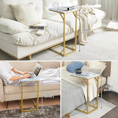 Serteaw C-Shaped End Table, Sturdy Side Table for Couch Sofa Bedside Small Space,C Snack Table TV Tray Record Player Stand Small Tables for Living Room Bedroom,Easy to Assemble,Gold - size: 15.8"