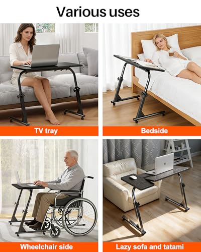 TV Tray Table, Mobile TV Dinner Trays for Eating on Couch, Folding Side Desk with Wheels, Tilt & Height Adjustable Snack Table Laptop Desk for Sofa Living Room Bedroom & Office (Black) - color: Black