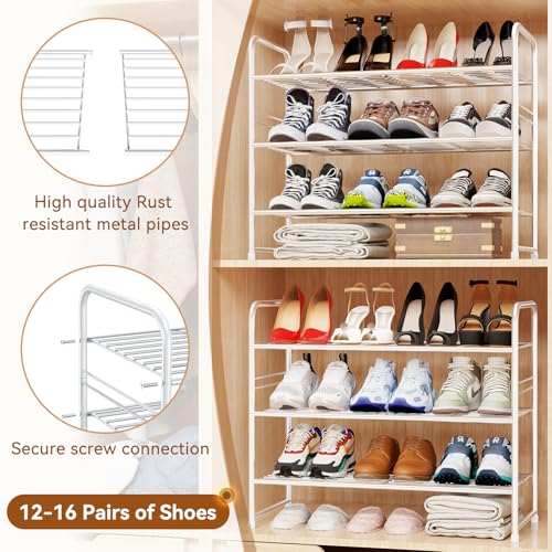 Simple Shoe Rack, 3 Tier Heavy Duty Metal Shoe Shelf 27 Inch Wide, White - color: White, size: 3 Tier