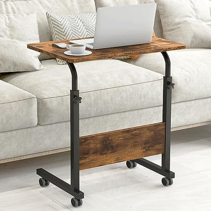 Side Table, 23.6in Adjustable Laptop Stand Portable Cart Tray Bedside Computer Table, Sofa Side Bed Table with Wheels, Rustic Brown - color: Rustic Brown, size: 23.6 inches