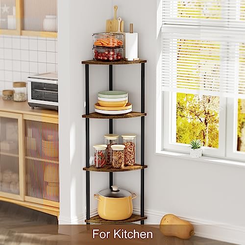 SRIWATANA 42.9" 4-Tier Corner Shelf Stand, Tall Standing Wood Display Unit | Sturdy 4-Level Corner Organizer; Space-Saving Wood Shelf to Display Books, Plants, & Decorative Essentials in Tall Spaces - size: 4-Tier