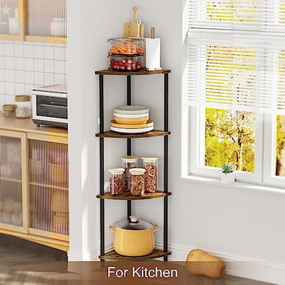 SRIWATANA 42.9" 4-Tier Corner Shelf Stand, Tall Standing Wood Display Unit | Sturdy 4-Level Corner Organizer; Space-Saving Wood Shelf to Display Books, Plants, & Decorative Essentials in Tall Spaces - size: 4-Tier