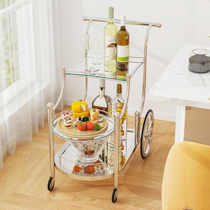 Tangkula Bar Cart, 3-Tier Rolling Home Bar Serving Cart with Mirrored Shelves & 4 Wheels, Mobile Beverage & Wine Cart for Kitchen, Dining Room, Living Room (Silver) - color: Silver