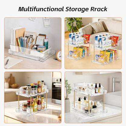LAREKUN2pack 2-Tier Organizer & Storage Unit Stackable Bathroom Cabinet Organizer Pull-Out Kitchen Pantry Organizer & Storage System Suitable for Countertops, Pantries, Kitchens, Bathrooms - style: 2pack