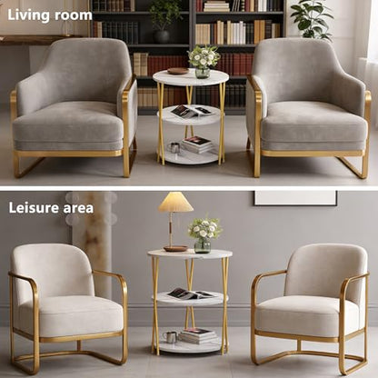 23 Inch Round Side Table 3-Tier End Table Living Room Small Patio Table Nightstands Round Coffee Table Spacious Top for Couch Bedroom 3 Storage Shelves Accent Coffee Table, Marble White - color: Marble White