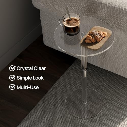 HMYHUM Acrylic Drink Table for Small Spaces, 11.8" L x 11.8" W x 21.3" H, Clear Pedestal Side Table for Living Room, Round, Easy Assembly - size: 11.8 inch