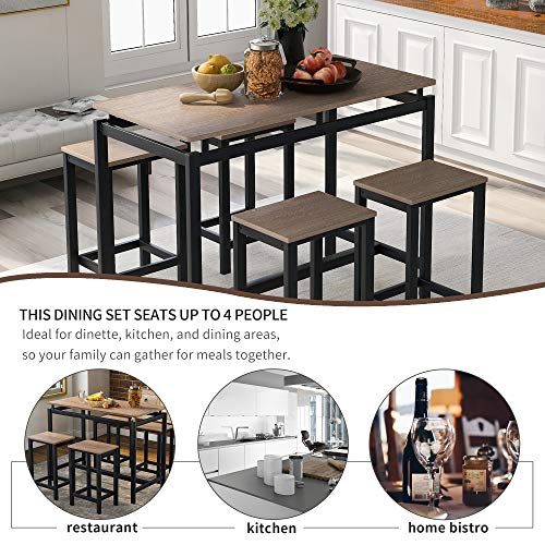 Solid Wood 4-Piece Kitchen Dining Table Set, Counter Height Bar Table Set with 3 Stools and Storage Shelves, Perfect for Home, Kitchen, Living Room (Dark Brown-1) - color: Dark Brown-1