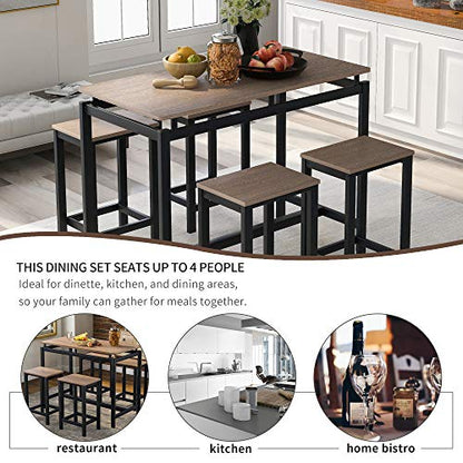 Solid Wood 4-Piece Kitchen Dining Table Set, Counter Height Bar Table Set with 3 Stools and Storage Shelves, Perfect for Home, Kitchen, Living Room (Dark Brown-1) - color: Dark Brown-1