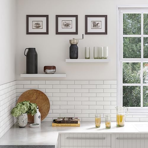 Ballucci Floating Shelves, 24" Wood Wall Shelf Set of 2, with Invisible Brackets for Bathroom, Living Room, Bedroom, Kitchen, Nursery, 6" Deep, White - color: White, size: 23.6 inches