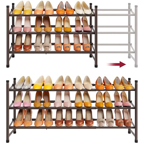 Tajsoon 3 Tier Expandable Shoe Rack for Closet, 28“-41“Adjustable & Stackable Shoe Shelf Storage, Metal Shoe Rack Organizer for Front Door Entrance, Closet, Garage, Entryway, Bronze - color: Bronze, size: 3 Tier