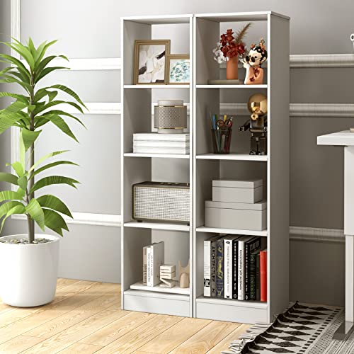 Tangkula 4 Cube Bookshelf, Freestanding 5 Tier Open Bookcase, Modern Cube Storage Organizer with Anti-toppling Device, Multipurpose Wooden Display Shelving for Living Room Study Office (1, 4-Cube) - size: 4-Cube